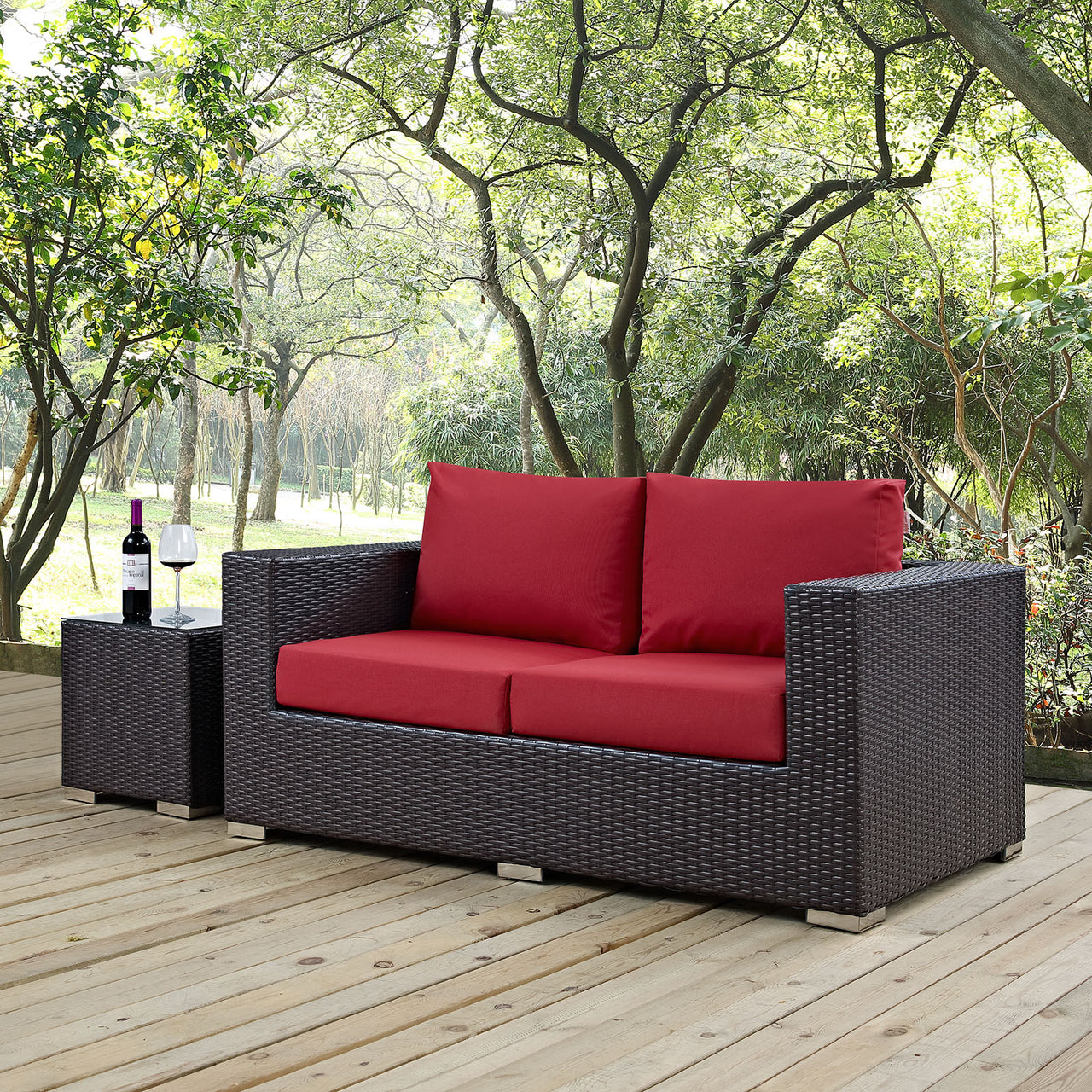 Conversation Alfresco Loveseat, Espresso & Red
