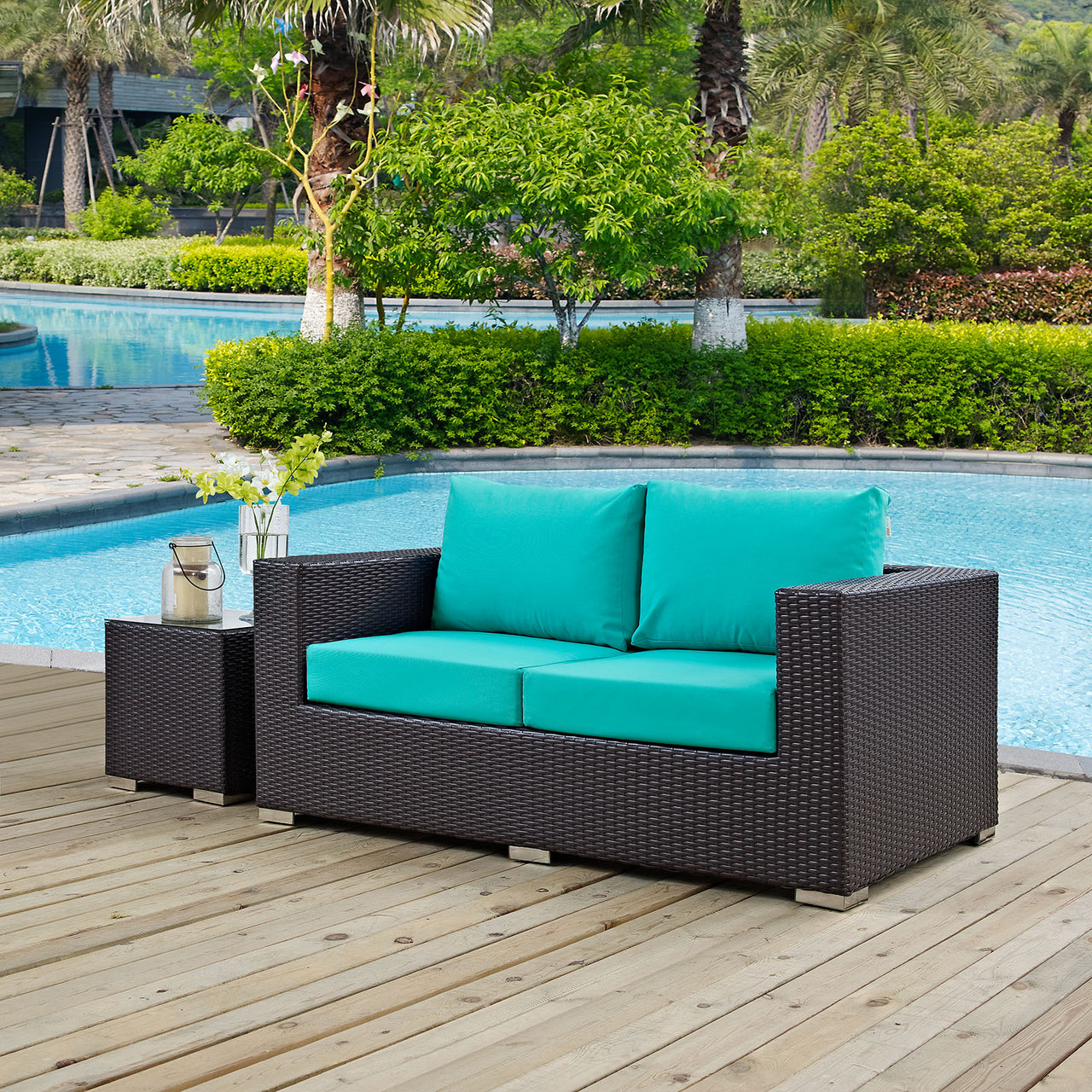 Conversation Alfresco Loveseat, Espresso & Turquoise