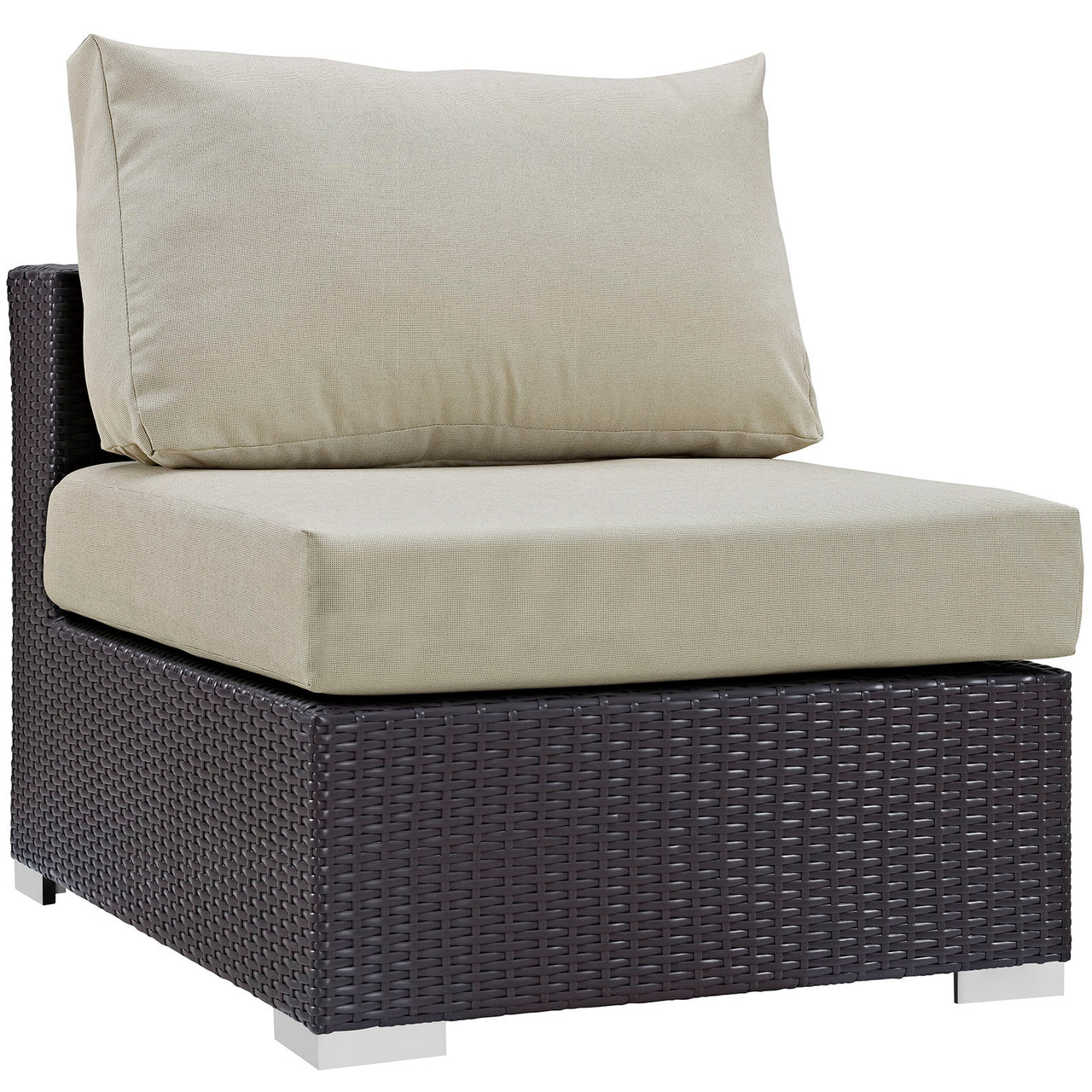 Convene Outdoor Patio Armless Chair | Outdoor Modular Sectional Component, Espresso & Beige