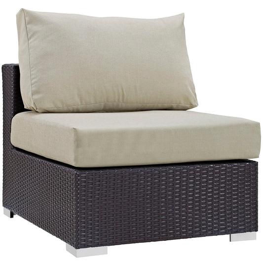 Conversation Alfresco Armless Chair | Outdoor Modular Sectional Component, Espresso & Beige