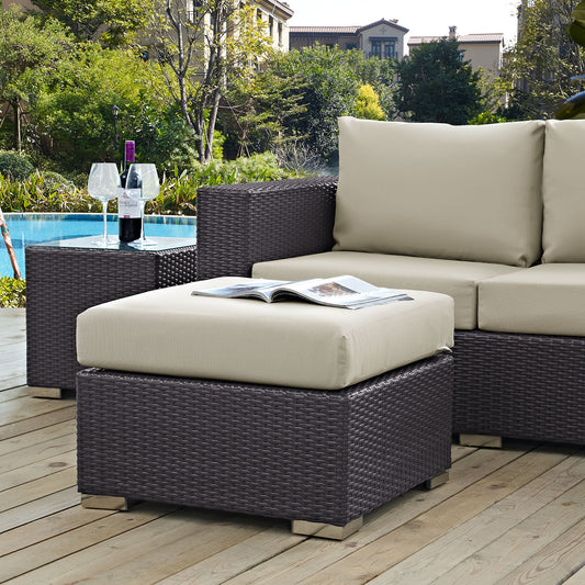 Conversation Alfresco Fabric Square Ottoman | Outdoor Modular Sectional Component, Espresso & Beige