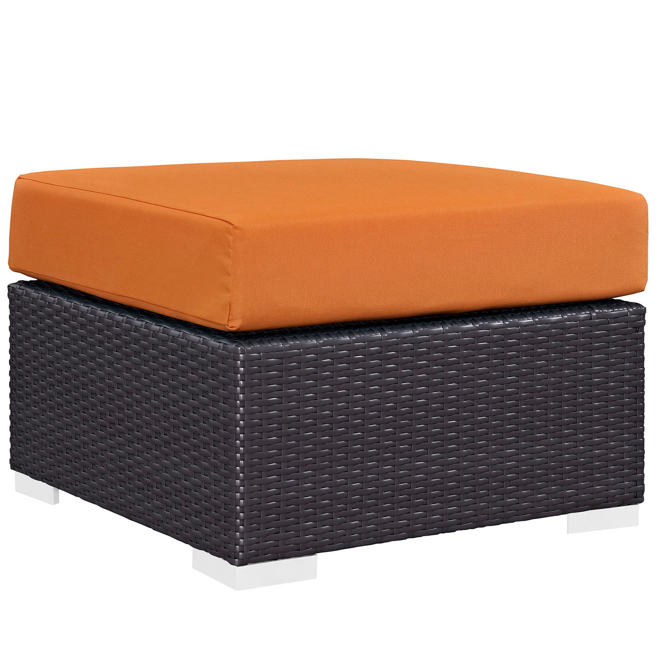 Convene Outdoor Patio Fabric Square Ottoman | Outdoor Modular Sectional Component, Espresso & Orange