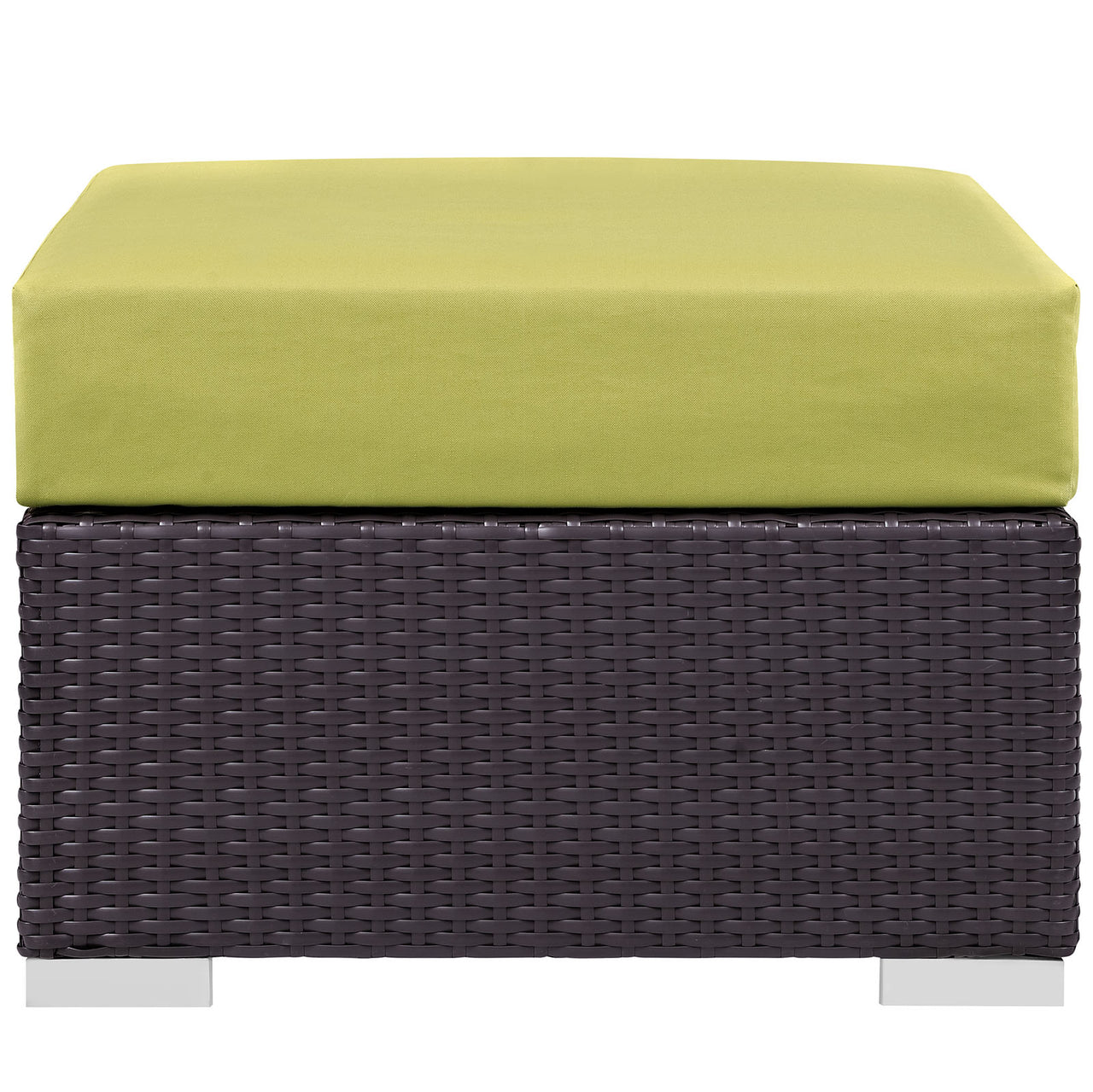 Conversation Alfresco Fabric Square Ottoman | Outdoor Modular Sectional Component, Espresso & Peridot