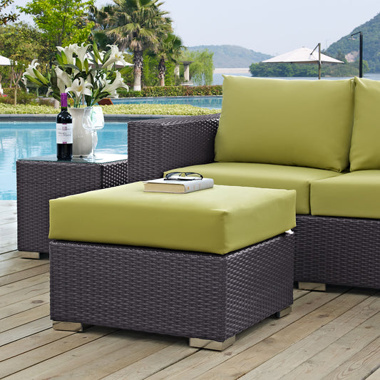 Conversation Alfresco Fabric Square Ottoman | Outdoor Modular Sectional Component, Espresso & Peridot
