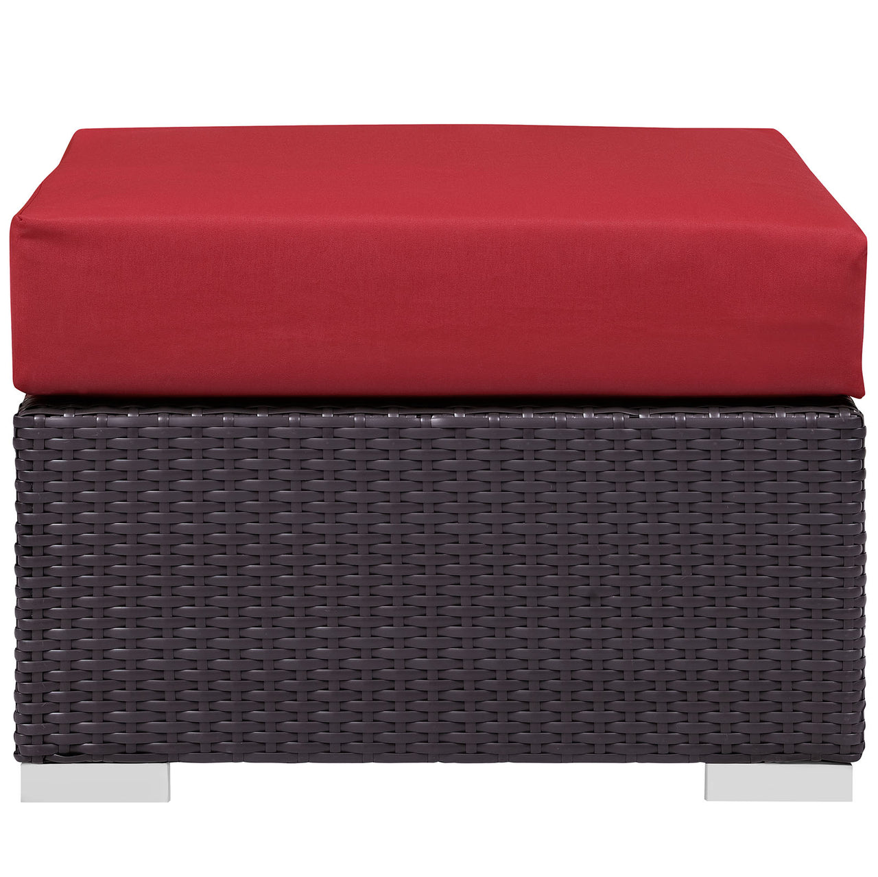 Convene Outdoor Patio Fabric Square Ottoman | Outdoor Modular Sectional Component, Espresso & Red