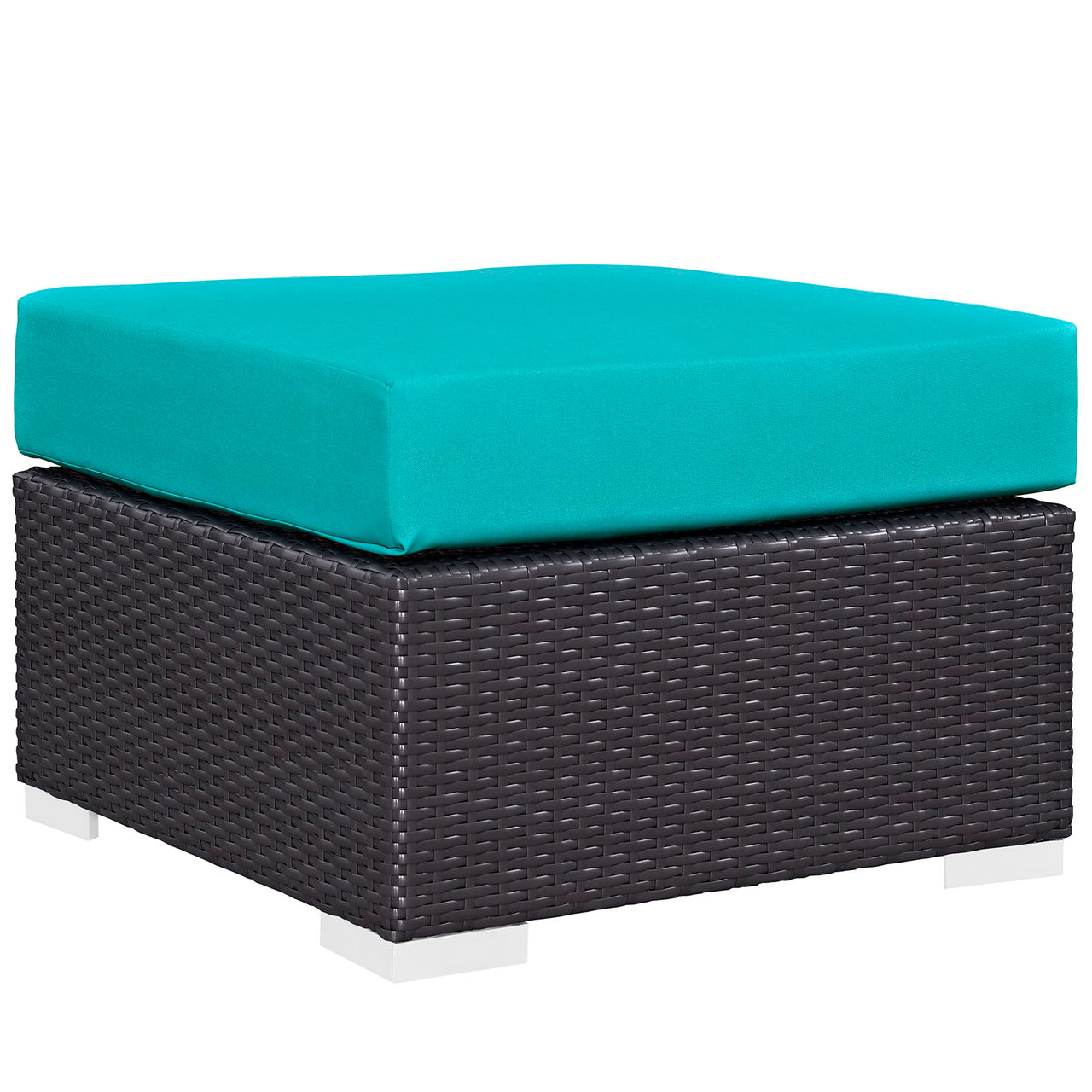 Conversation Alfresco Fabric Square Ottoman | Outdoor Modular Sectional Component, Espresso & Turquoise