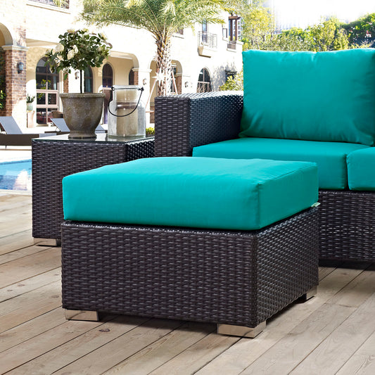 Conversation Alfresco Fabric Square Ottoman | Outdoor Modular Sectional Component, Espresso & Turquoise