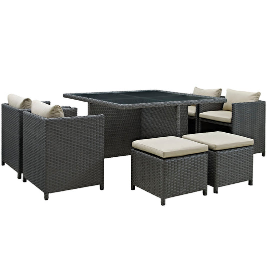 Soul Journey 9-Piece Alfresco Sunbrella® Dining Set, Antique Canvas Beige