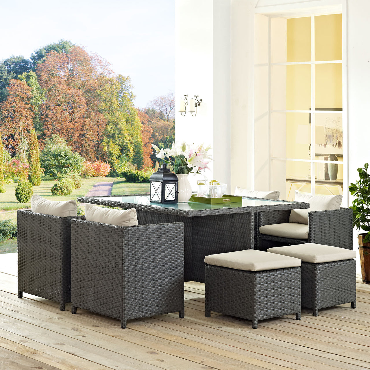 Soul Journey 9-Piece Alfresco Sunbrella® Dining Set, Antique Canvas Beige