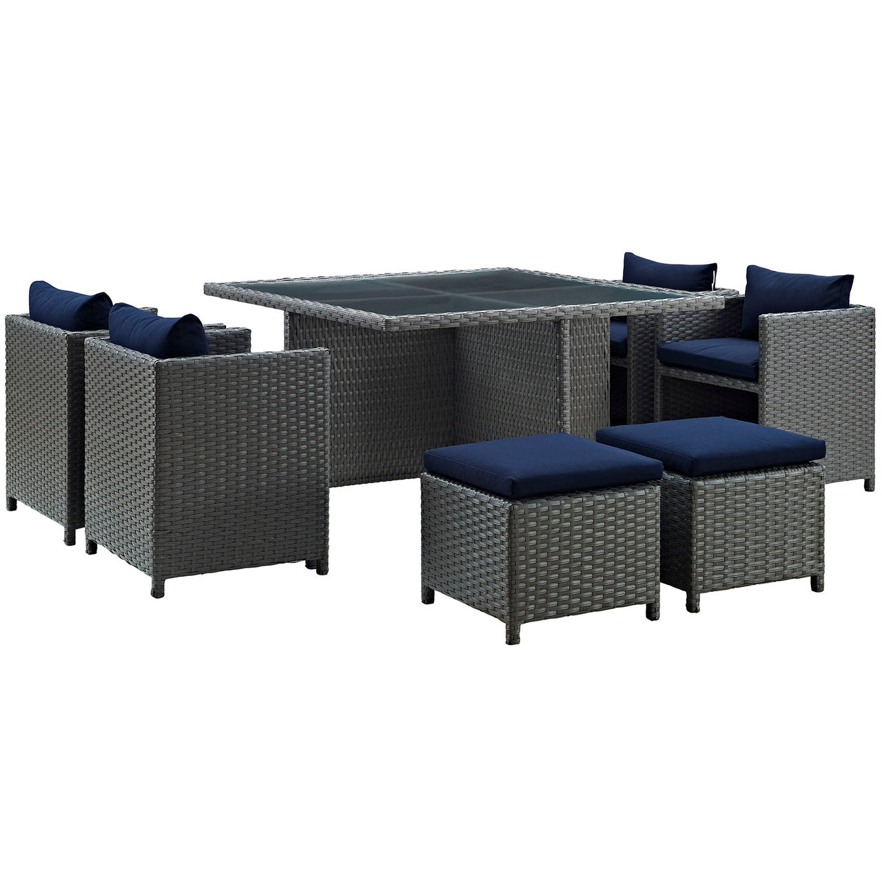 Sojourn 9 Piece Outdoor Patio Sunbrella® Dining Set, Canvas Navy