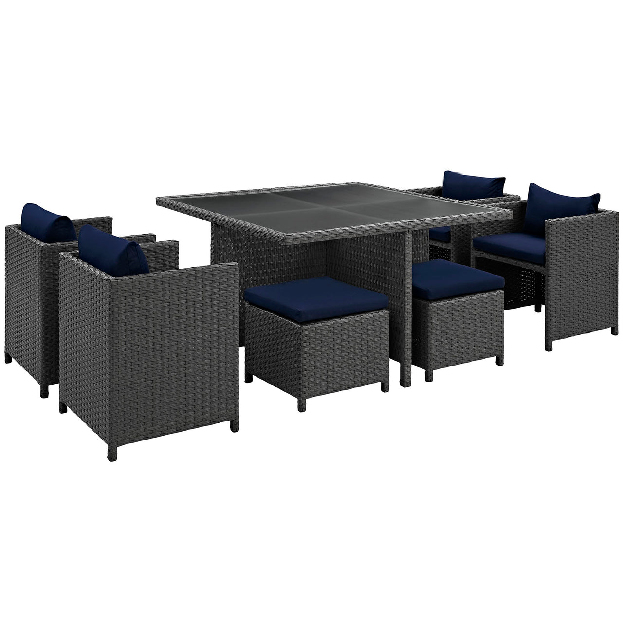 Sojourn 9 Piece Outdoor Patio Sunbrella® Dining Set, Canvas Navy