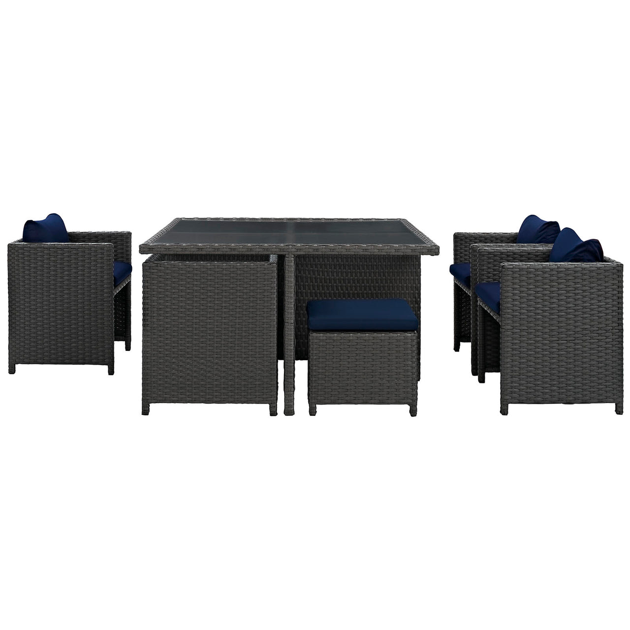 Sojourn 9 Piece Outdoor Patio Sunbrella® Dining Set, Canvas Navy