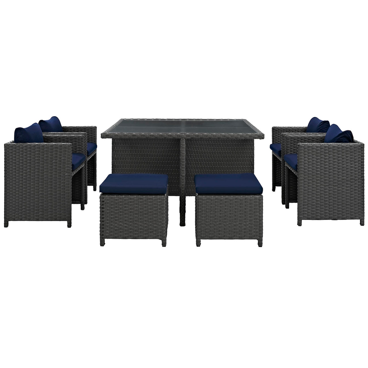 Sojourn 9 Piece Outdoor Patio Sunbrella® Dining Set, Canvas Navy