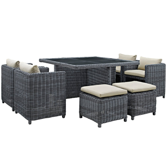 Invocation 9-Piece Alfresco Sunbrella® Dining Set, Antique Canvas Beige