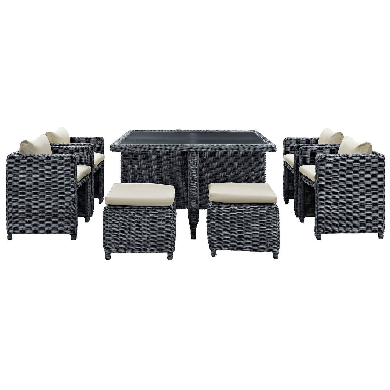 Invocation 9-Piece Alfresco Sunbrella® Dining Set, Antique Canvas Beige