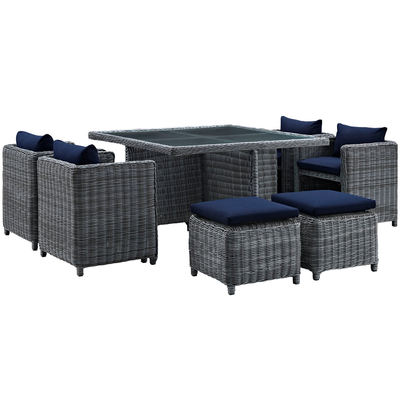 Summon 9 Piece Outdoor Patio Sunbrella® Dining Set, Canvas Navy
