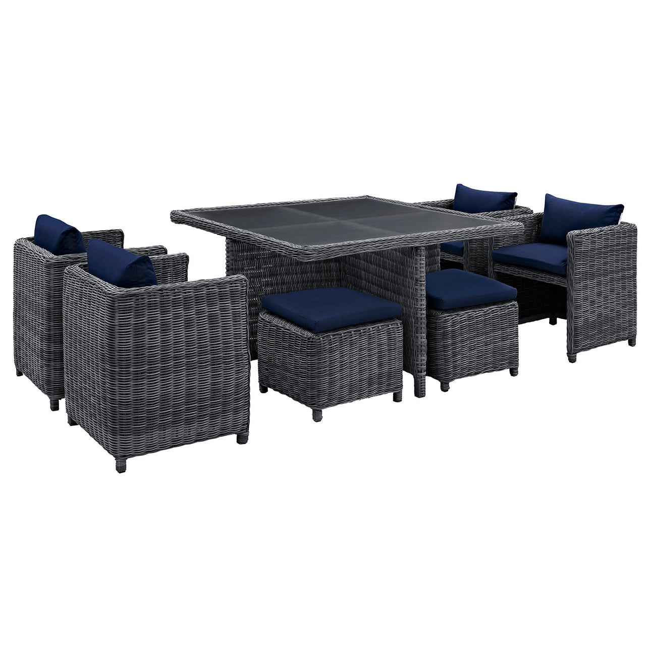 Summon 9 Piece Outdoor Patio Sunbrella® Dining Set, Canvas Navy