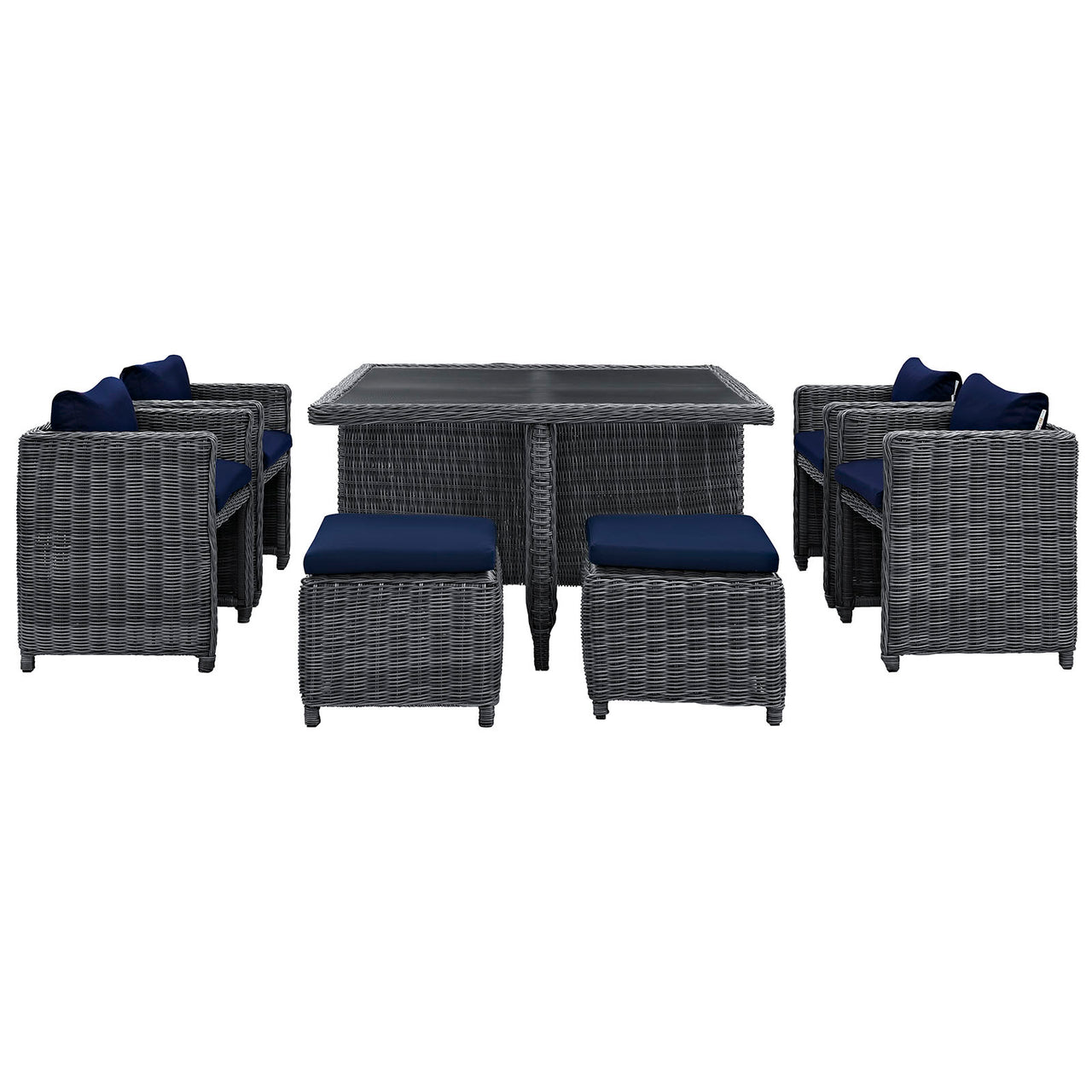 Summon 9 Piece Outdoor Patio Sunbrella® Dining Set, Canvas Navy
