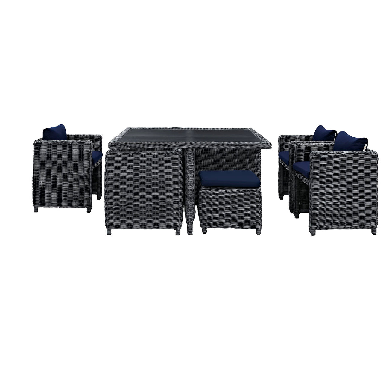 Summon 9 Piece Outdoor Patio Sunbrella® Dining Set, Canvas Navy