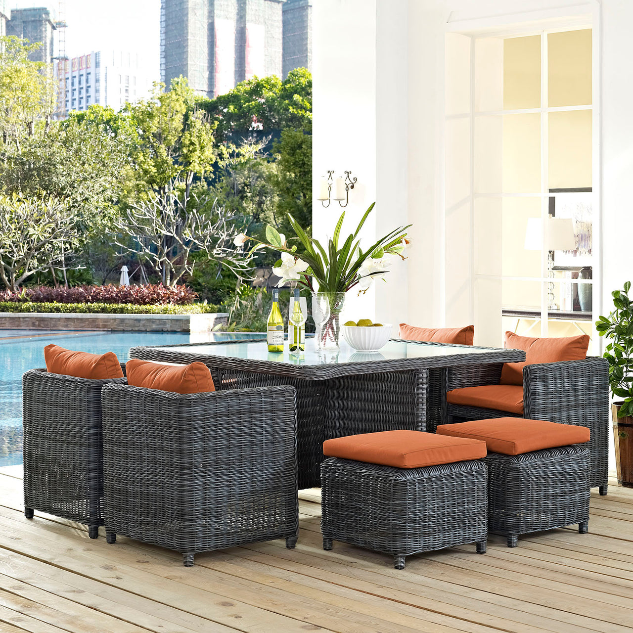 Invocation 9-Piece Alfresco Sunbrella® Dining Set, Canvas Tuscan