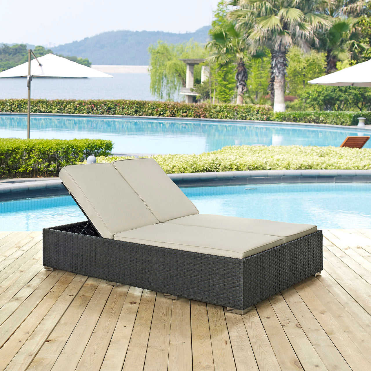Soul Journey Alfresco Sunbrella® Double Chaise, Chocolate & Beige