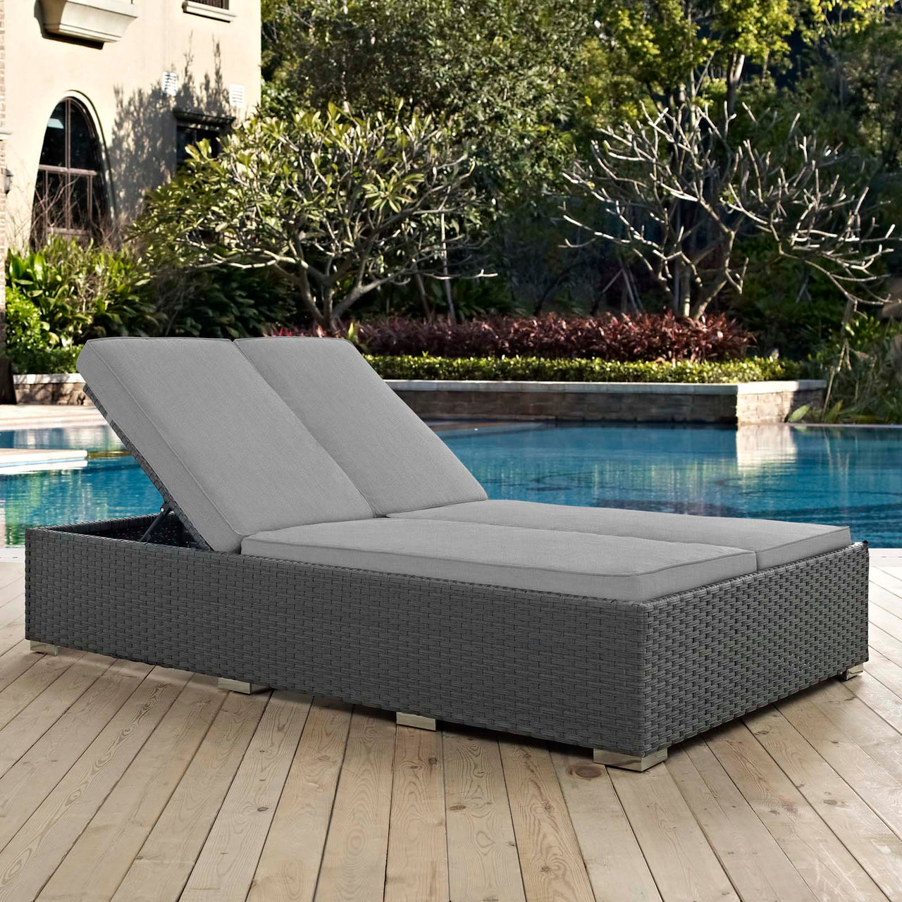 Sojourn Outdoor Patio Sunbrella® Double Chaise, Chocolate & Gray