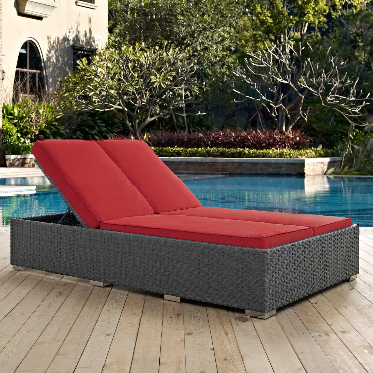 Sojourn Outdoor Patio Sunbrella® Double Chaise, Chocolate & Red