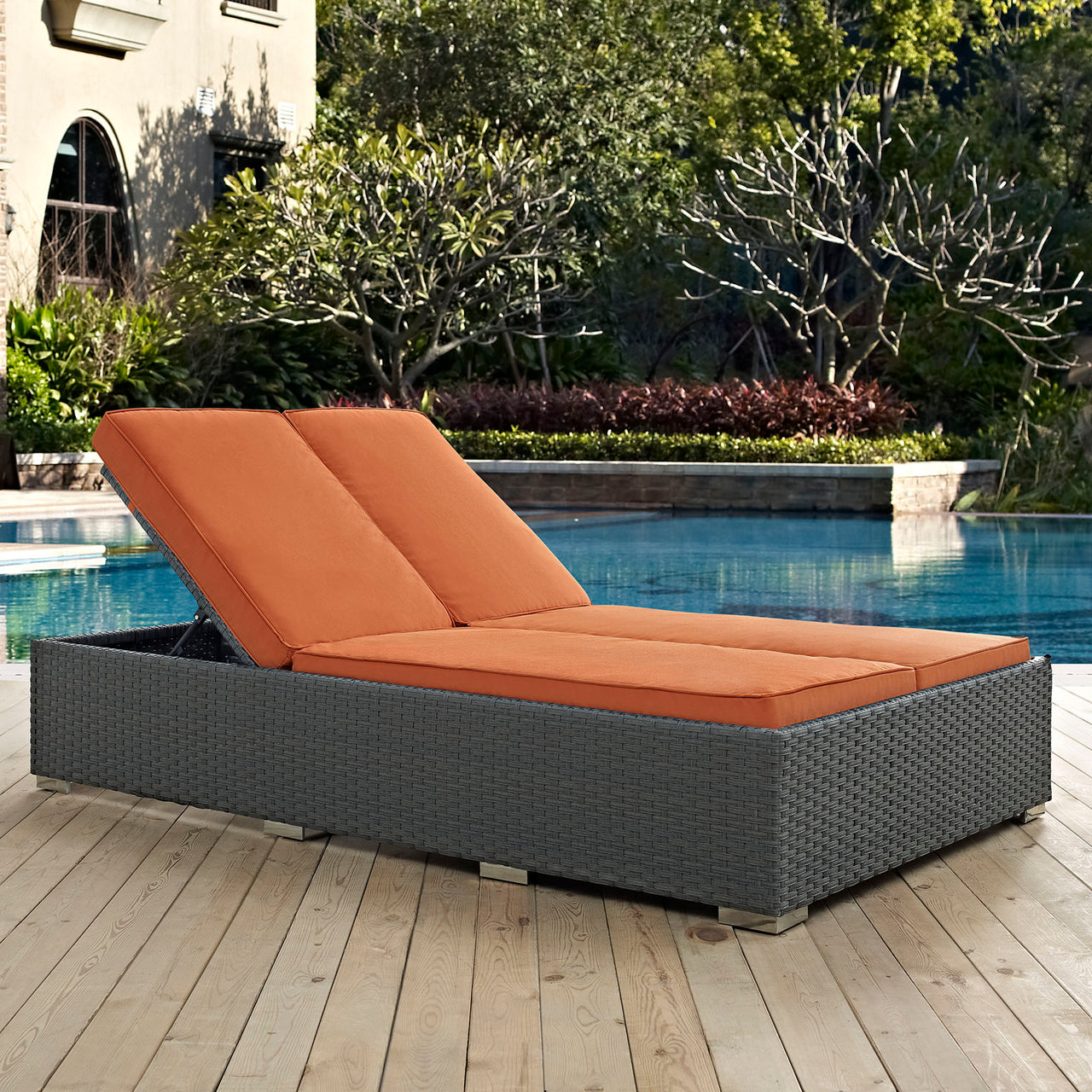 Soul Journey Alfresco Sunbrella® Double Chaise, Chocolate & Tuscan