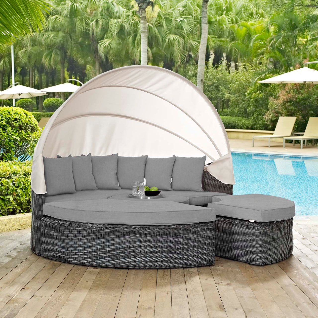 Summon Canopy Outdoor Patio Sunbrella® Daybed, Canvas Gray