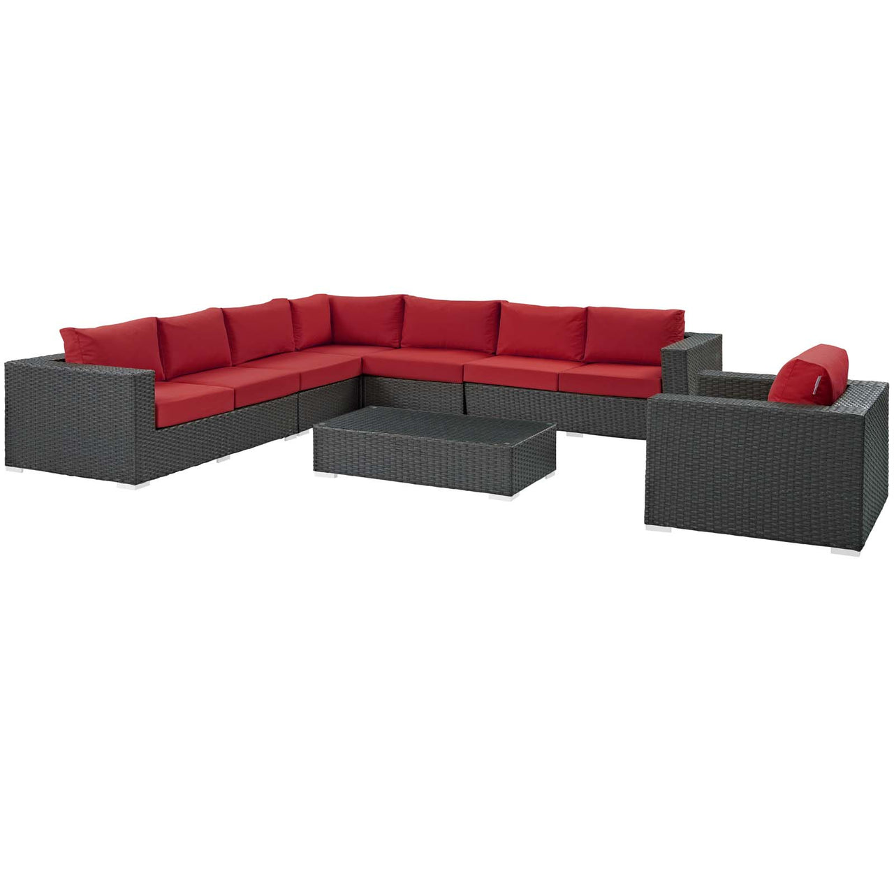 Sojourn 7 Piece Outdoor Patio Sunbrella® Sectional Set, Canvas Red