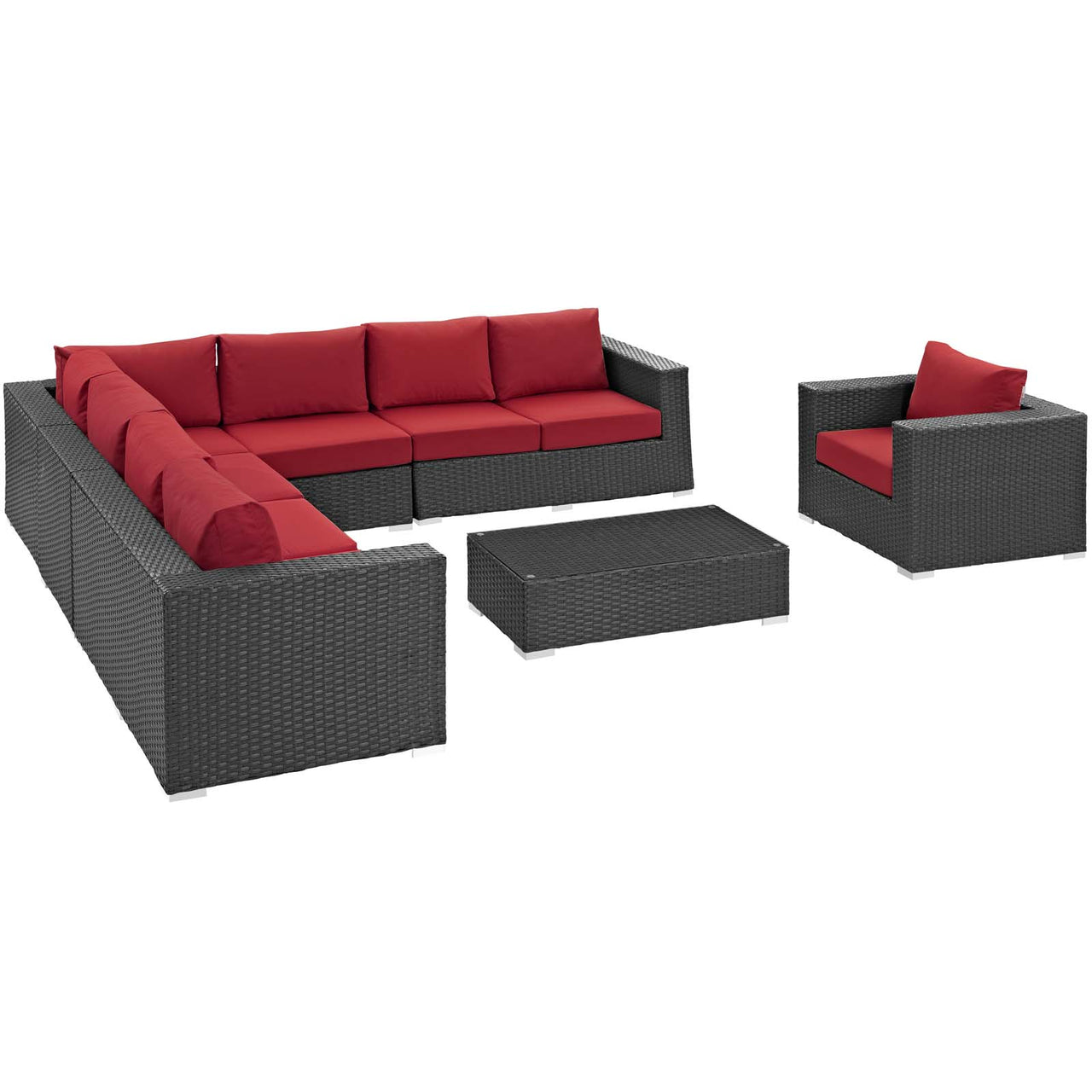 Sojourn 7 Piece Outdoor Patio Sunbrella® Sectional Set, Canvas Red