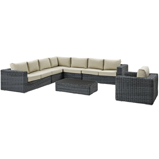 Invocation 7-Piece Alfresco Sunbrella® Sectional Set, Gray & Beige
