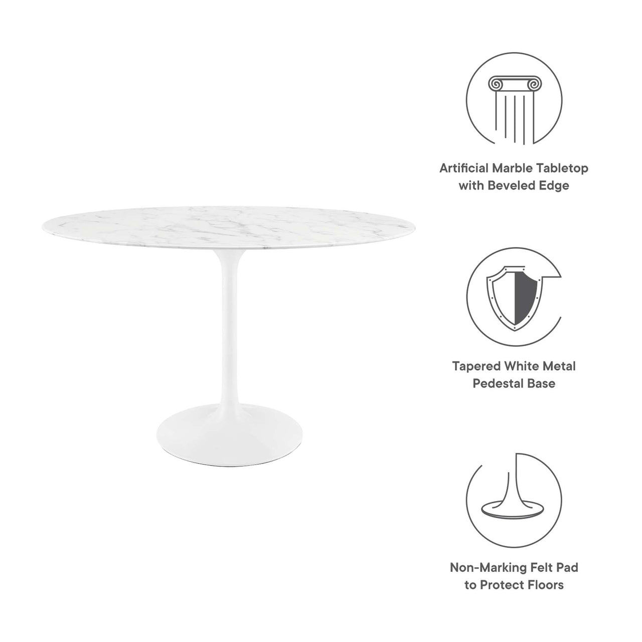 Ensemble Oval Faux Marble Dining Table, Small, White