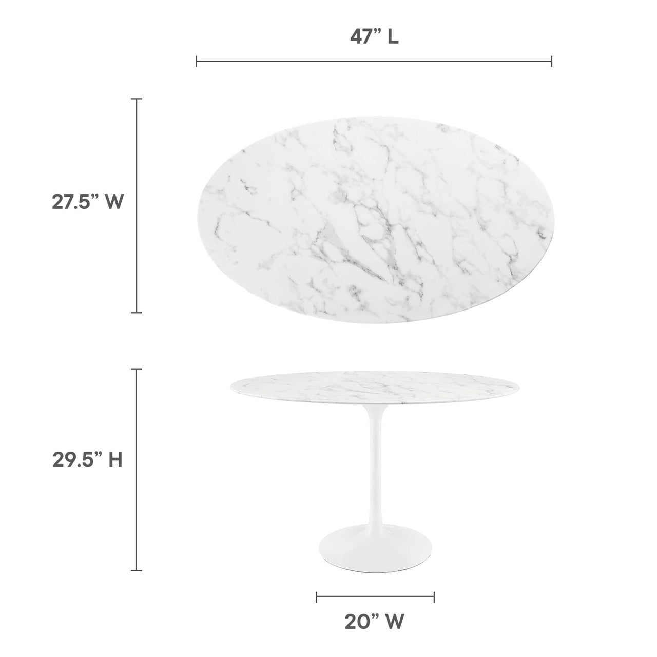 Ensemble Oval Faux Marble Dining Table, Small, White