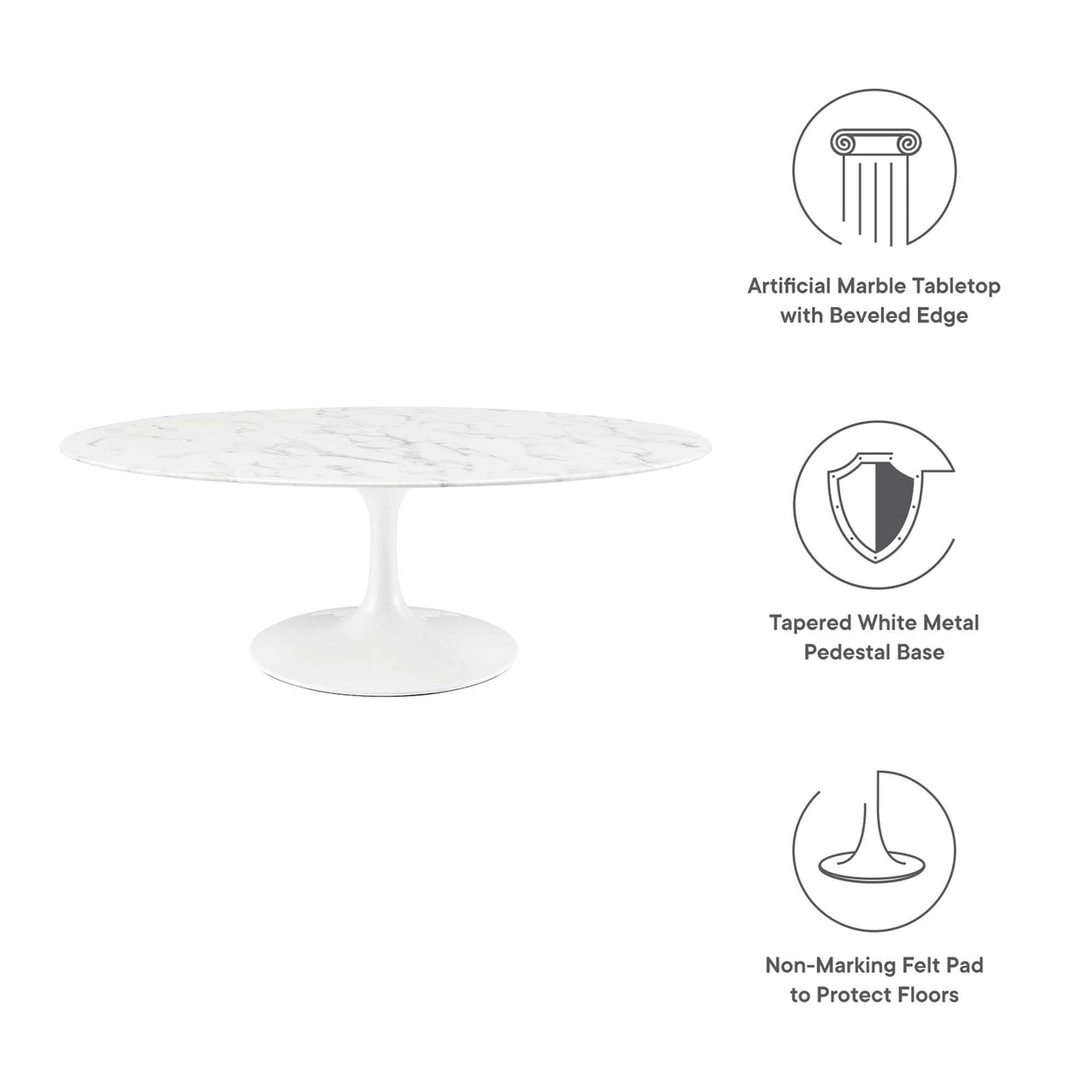 Ensemble Oval Faux Marble Coffee Table, Medium, White
