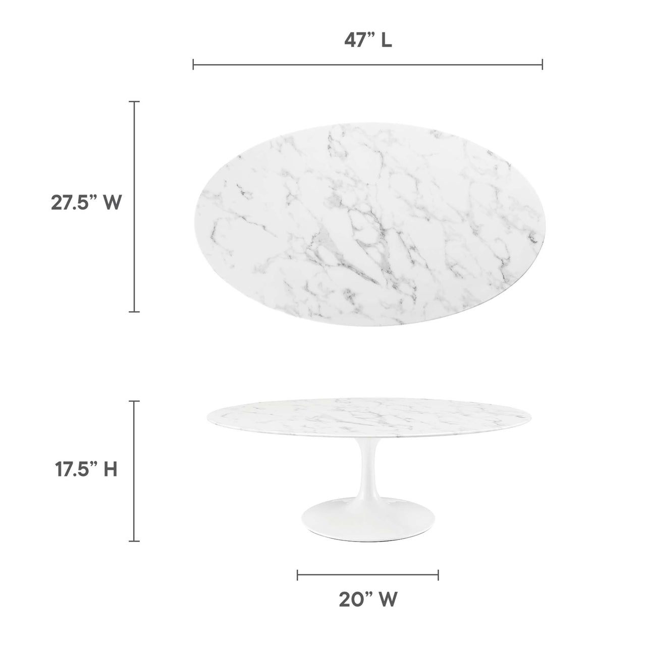 Ensemble Oval Faux Marble Coffee Table, Medium, White