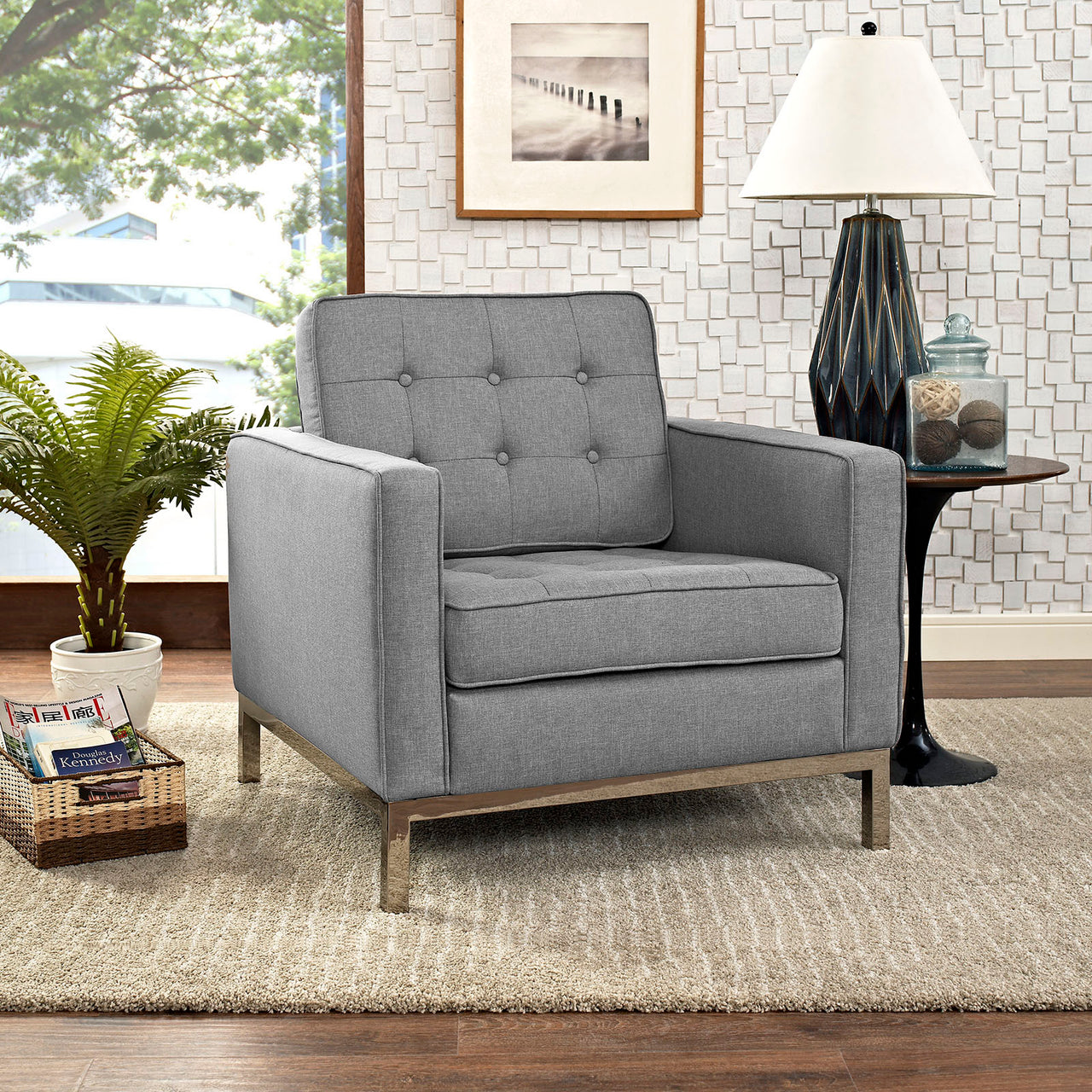 Luma Fabric Armchair, Light Gray
