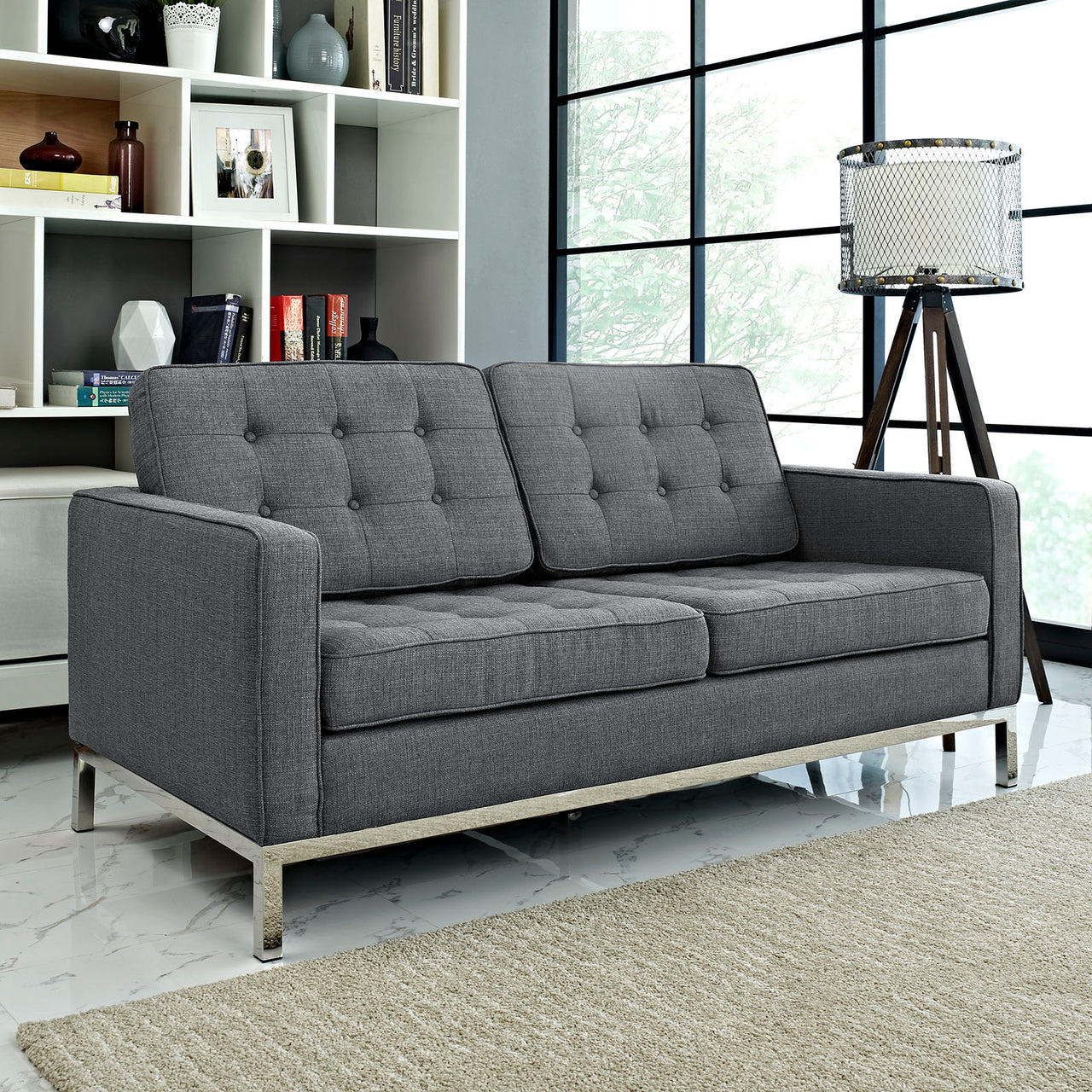 Loft Upholstered Fabric Loveseat, Gray