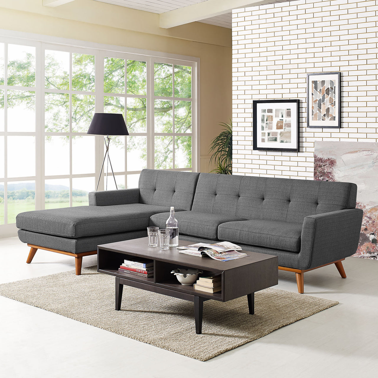 Rendezvous Left-Facing Fabric Sectional Sofa, Gray