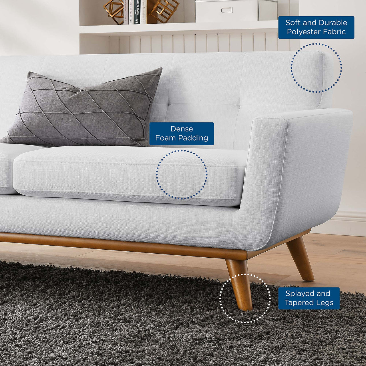 Engage Left-Facing Upholstered Fabric Sectional Sofa, White