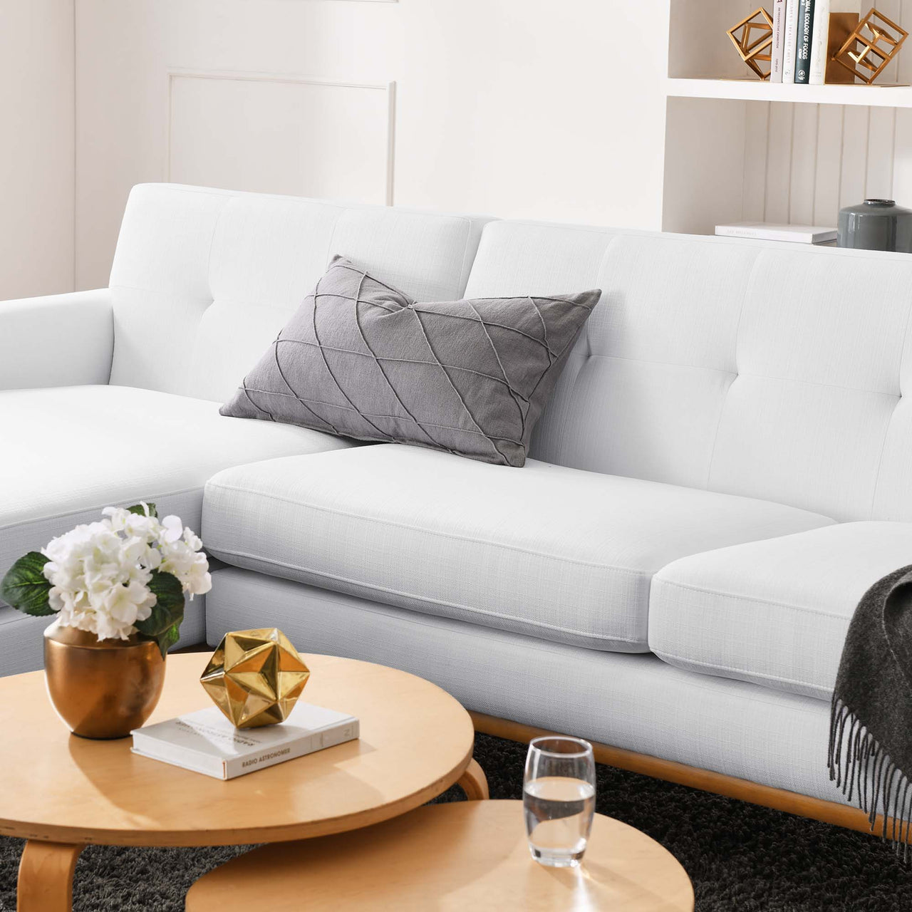 Engage Left-Facing Upholstered Fabric Sectional Sofa, White