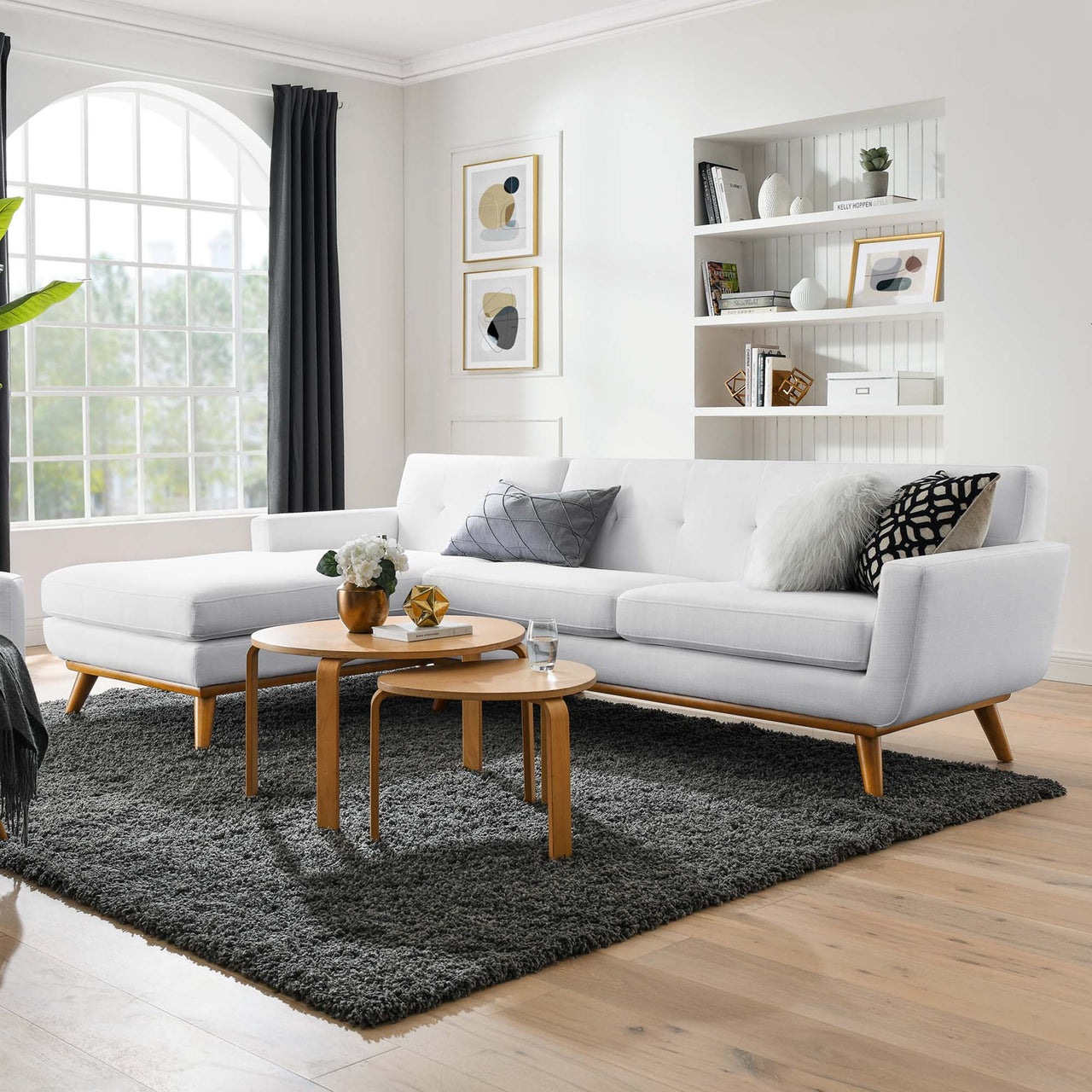 Engage Left-Facing Upholstered Fabric Sectional Sofa, White