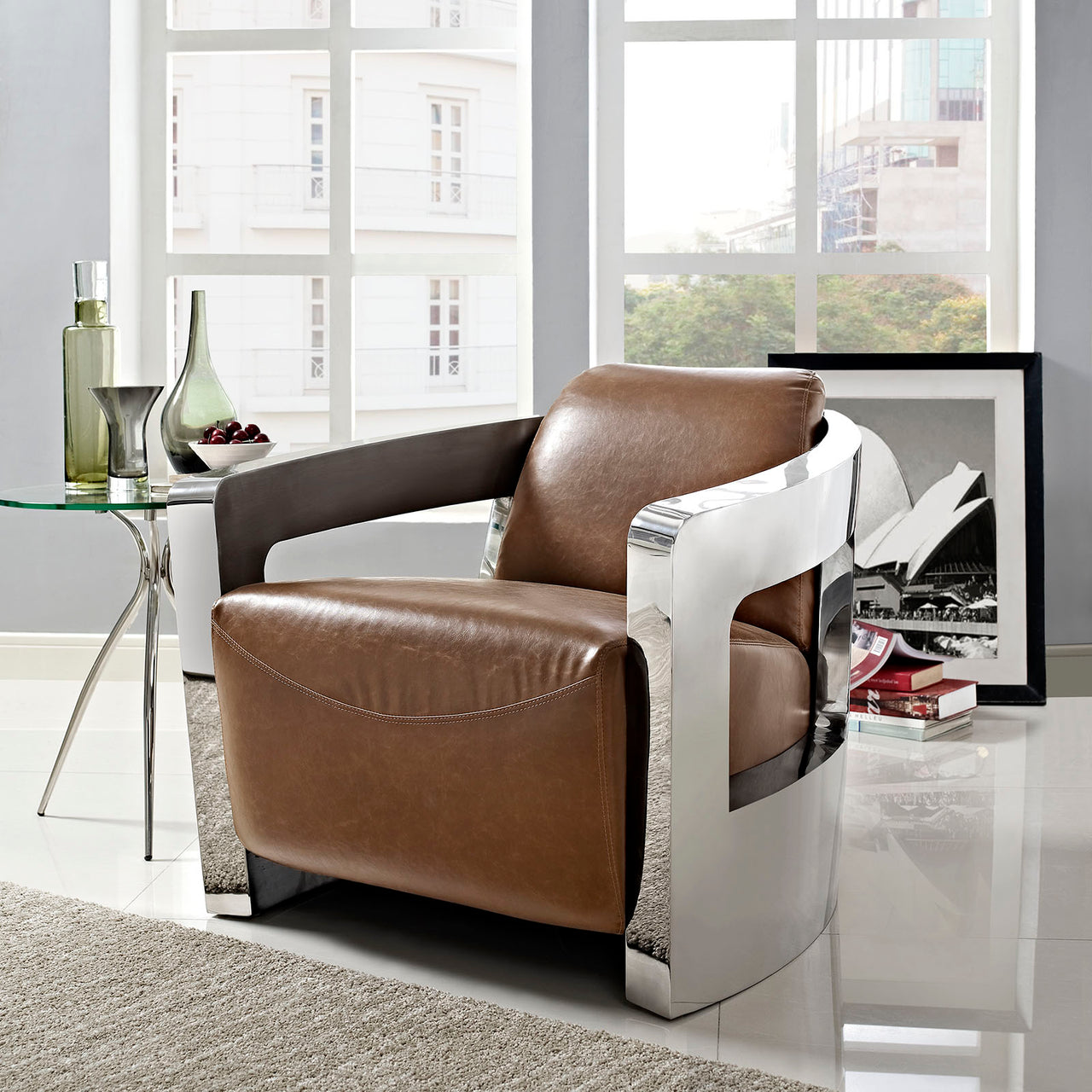Feronne Leather Lounge Chair, Brown