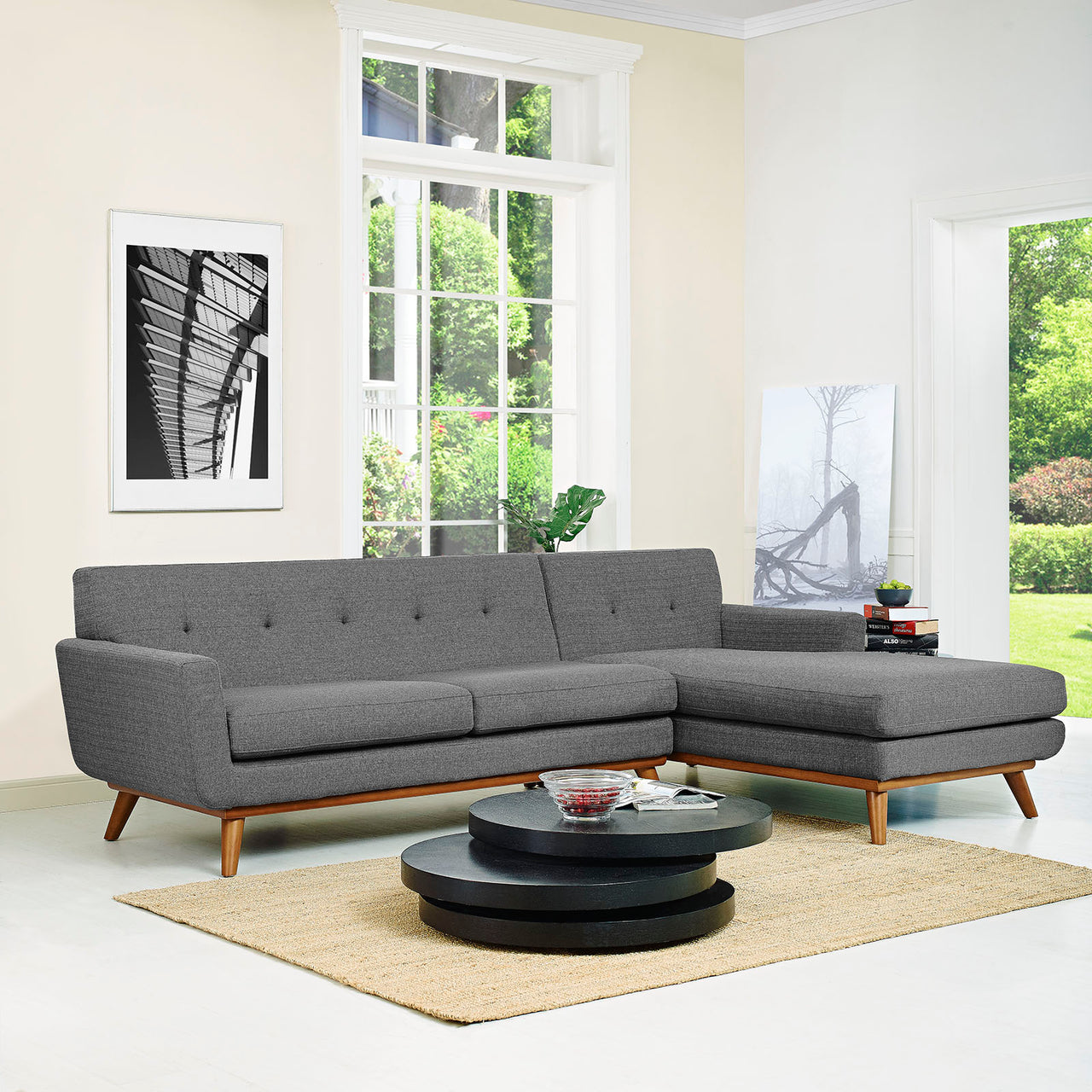 Engage Right-Facing Upholstered Fabric Sectional Sofa, Gray