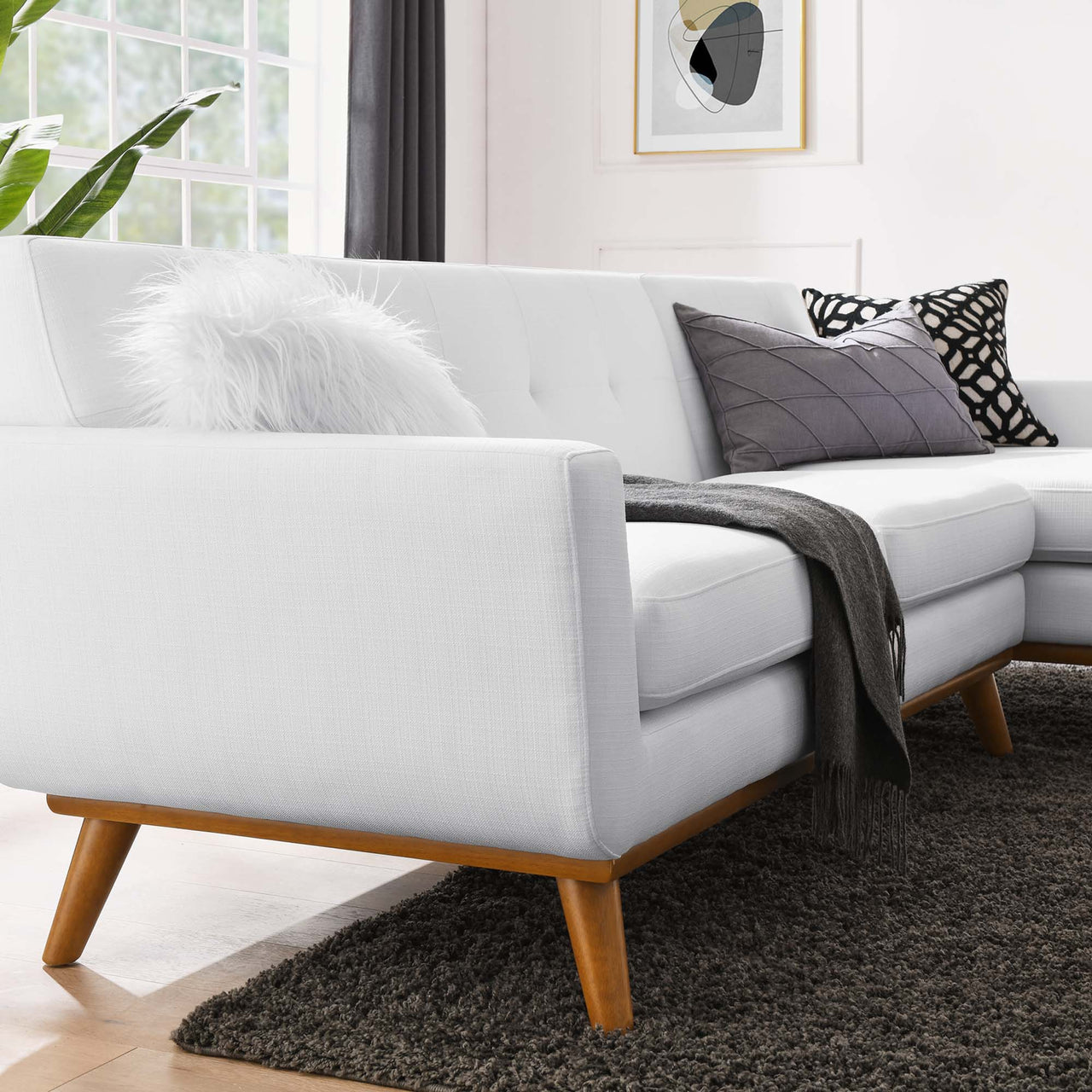 Rendezvous Right-Facing Fabric Sectional Sofa, White