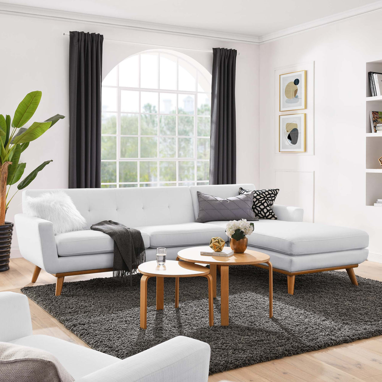 Rendezvous Right-Facing Fabric Sectional Sofa, White