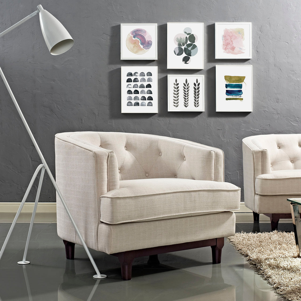 Coast Upholstered Fabric Armchair, Beige