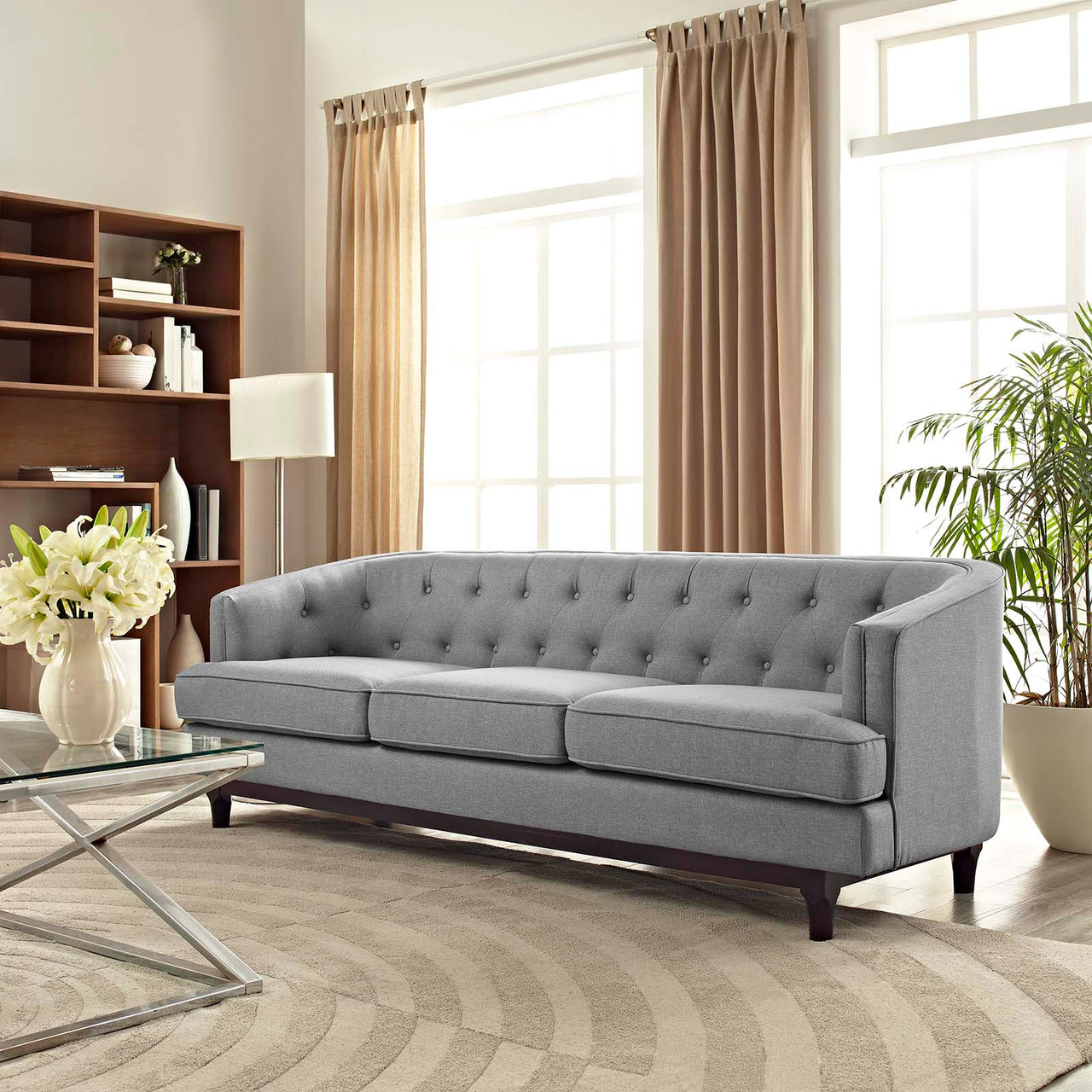 Coast Upholstered Fabric Sofa, Light Gray