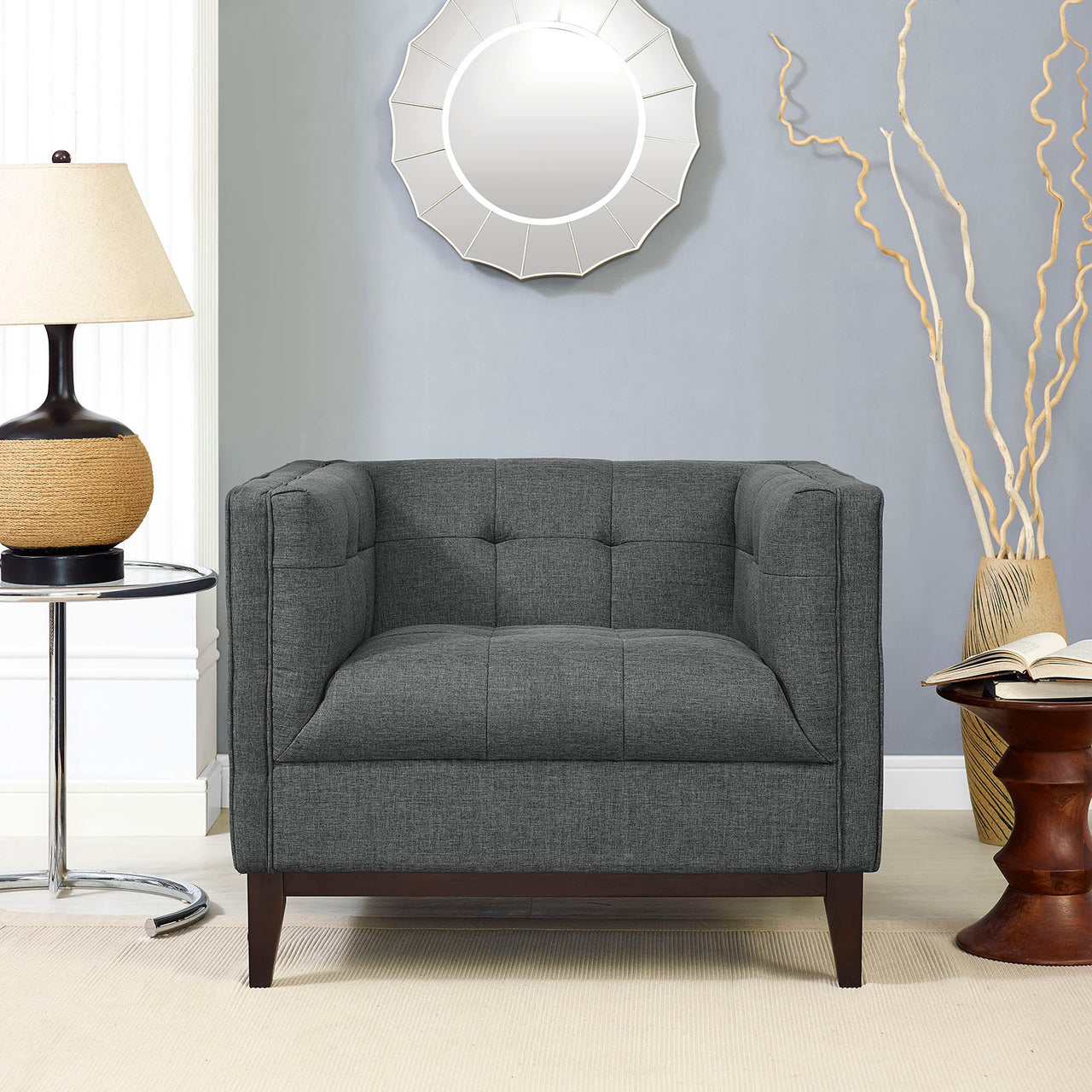 Serve Upholstered Fabric Armchair, Gray