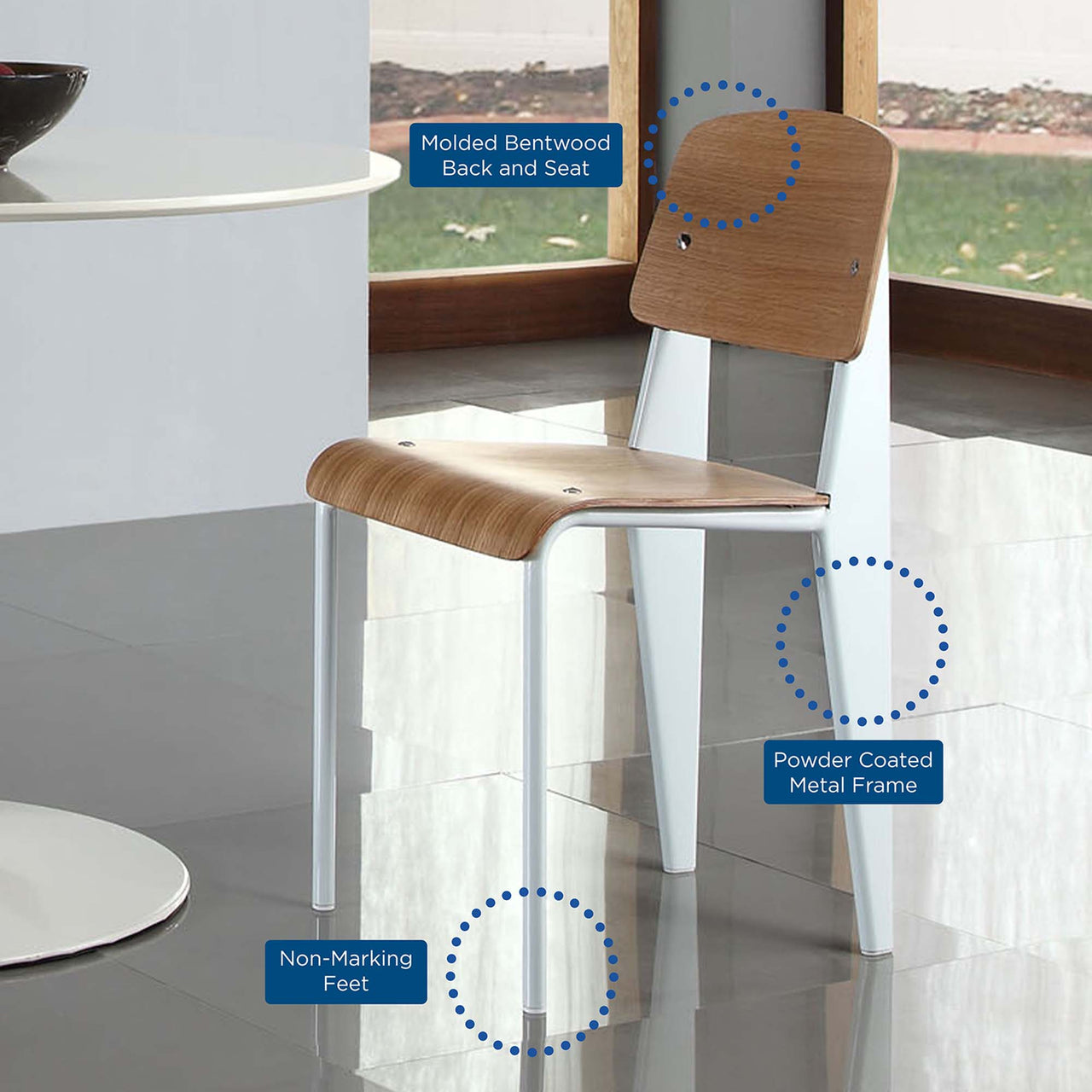 Cabin Dining Side Chair, Natural Wood & White
